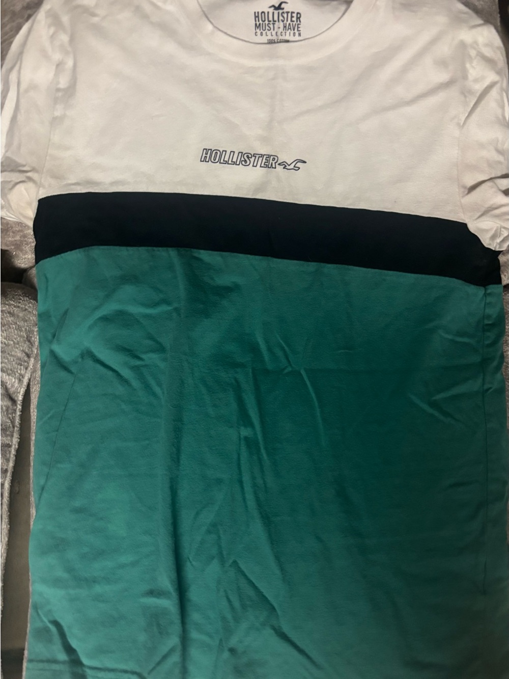 Hollister White Black Teal Colorblock Tee